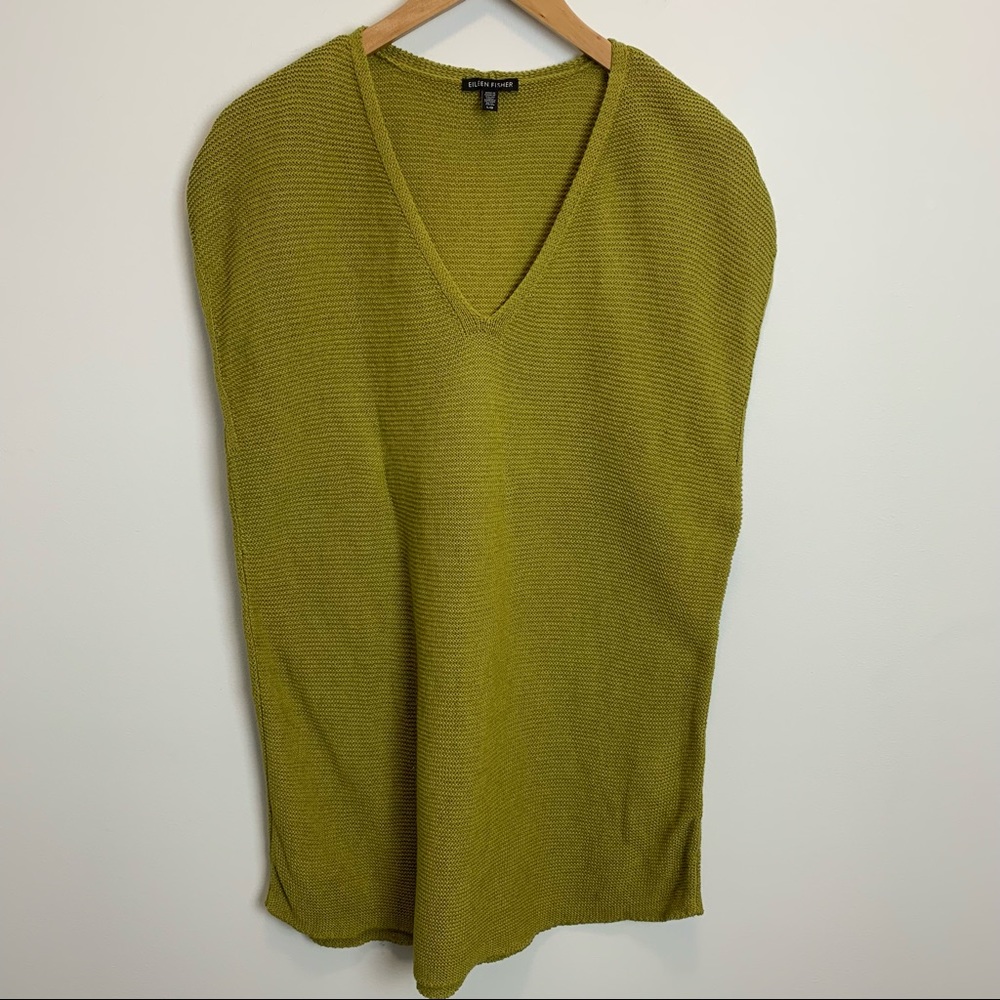 Eileen Fisher Linen Tunic Sleeveless V-Neck Knit Green Size Large